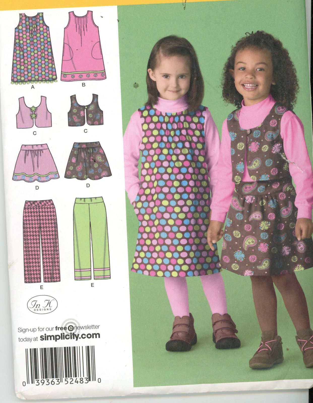 Simplicity 2483 Girl Dress, Jumper, top, Vest, Pants, Skirt Size 2-4-5-6-6x UNCU - $4.00