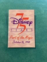 DISNEY 75 YEARS PART OF THE MAGIC BUTTON PIN 10/16/98 RETIRED 1998 COLLE... - $14.85