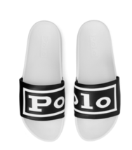 Polo Ralph Lauren Men&#39;s Slides Size 10 Beach Pool Sandals Black/white NWT - £61.53 GBP