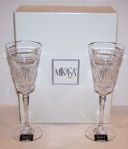 Stunning Htf Pair Of Mikasa Crystal Montrose 8 5/8&quot; Wine Glasses In Box - $54.44