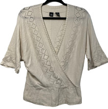 Saks 5th Avenue S5A Womens Cashmere Blend Wrap Front Knit Blouse Ivory Sz S - $16.78