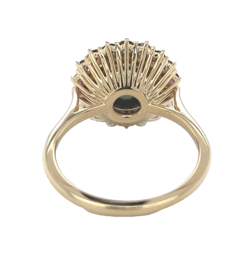 14k White Gold 9.5mm Black Tahitian Pearl and Raspberry Sapphire Ring (#J7019) Item image 5
