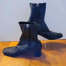 Zara Black Leather Block Heel Zipper Ankle Bootie - EU 41/US 10.5 - £35.03 GBP