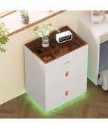 White Modern 3-Drawer 30&quot; Nightstand with LED &amp; Glass Top - €176,38 EUR