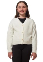 DKNY Girls Boys Cardigan White Sweater Relaxed Fit Ribbed Cuff Hem 3-Button - $745.41 MXN