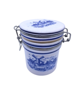 Vintage Delft Style Crock Jar Canister Blue &amp; White Storage Windmill Mar... - $35.17