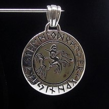 Round and Heavy Sterling silver Pendant Viking Warrior on Horse Shield maiden su - £63.94 GBP