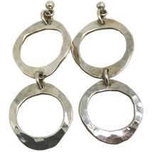 Vintage Sterling Silver Hammered Double Loop Drop Earrings - £63.53 GBP