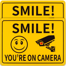 2-Pack Smile You’re On Camera Sign Video Surveillance Signs Outdoor. 10 X 7 In - £9.60 GBP