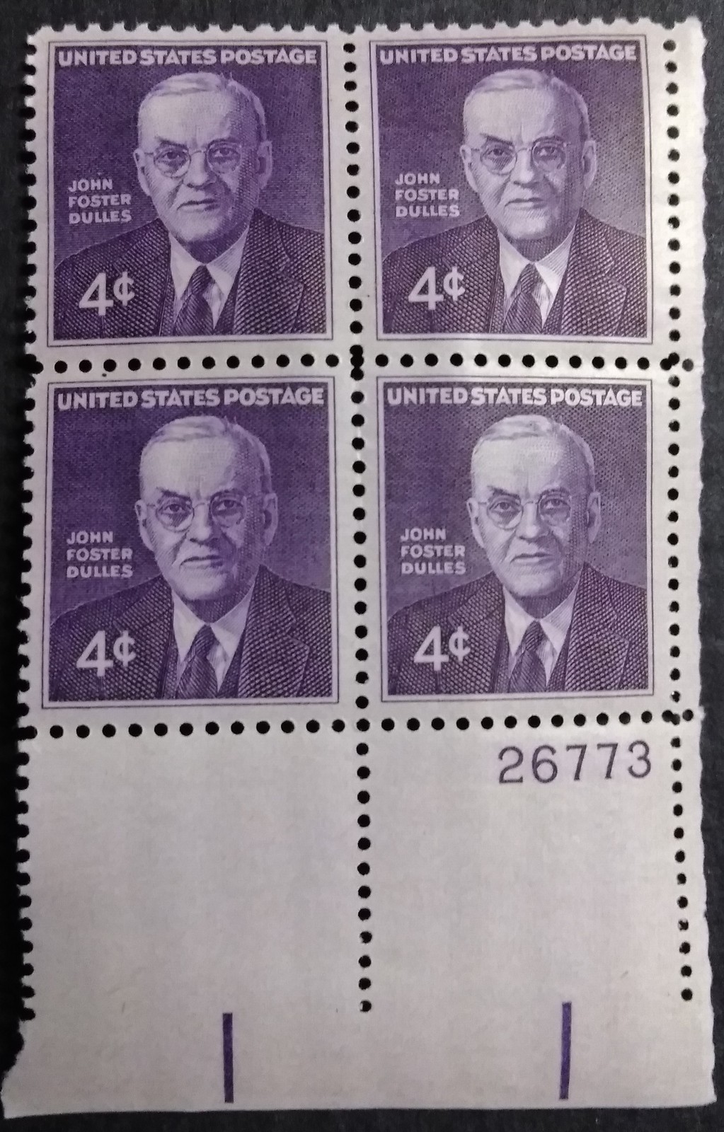 Primary image for John Foster Dulles Set of Four Unused US Postage Stamps