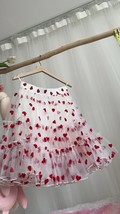 White Layered Tulle Midi Skirt with Red Heart Women Plus Size Fluffy Tulle Skirt image 4