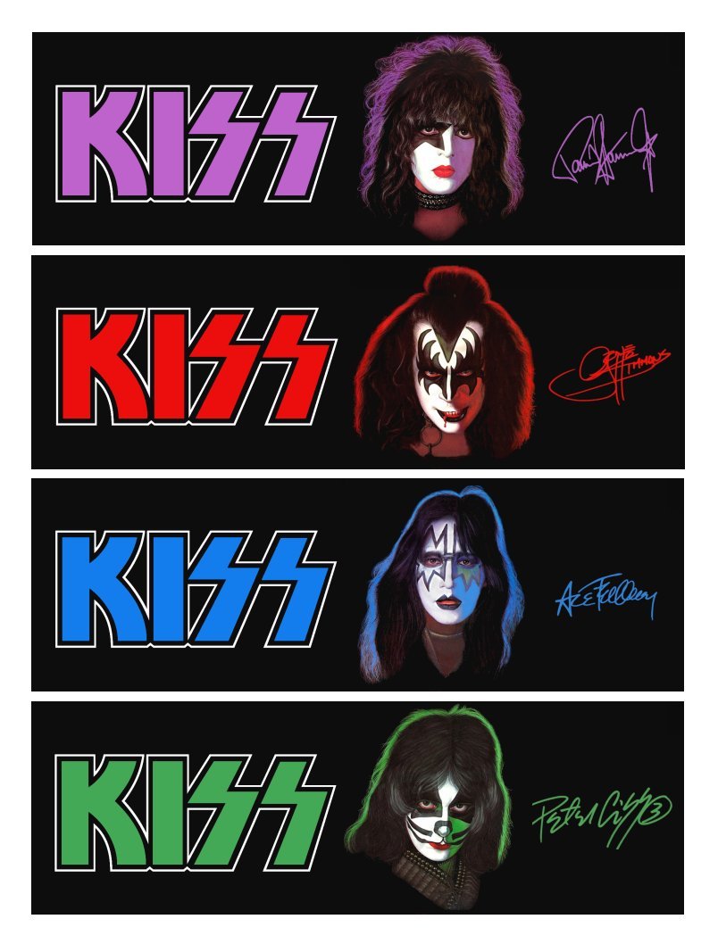 KISS Set Of 4 / 9 x 3 Inch Custom Printed Solo Album Glossy Bumper Stickers - $30.00