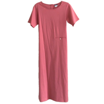 LL Bean Seersucker Midi Shift Dress Size 10 Pink Short Sleeve Button/Tie Back - £27.56 GBP