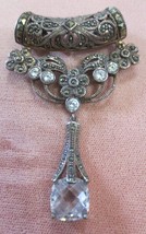 Vtg 925 Sterling Silver Slide Pendant Stamped CFJ Filigree Rhinestones Dangle - £98.85 GBP