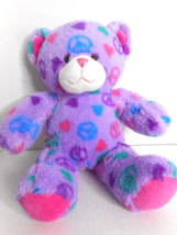 Build A Bear BABW Purple Hippy Peace Signs Heart Love Teddy Bear Plush 15&quot; - £19.90 GBP