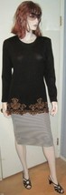 Vintage WOMEN&#39;S NEIMAN MARCUS Floral Pattern Black Sweater - $34.99