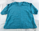 Bryn Walker Shirt Womens Medium Blue Short Sleeve V Neck Linen USA - £38.92 GBP