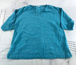 Bryn Walker Shirt Womens Medium Blue Short Sleeve V Neck Linen USA - $49.49