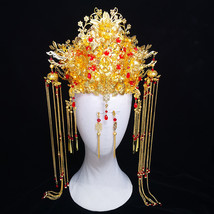 Vintage Chinese Style  Gold Hair Crown Traditional Bridal Headdress Wedding Hair - £57.20 GBP