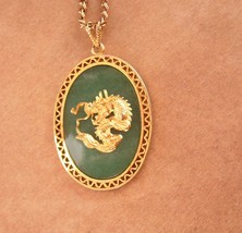 Vintage Jade Dragon Necklace - Longetivity Gift - Chinese oriental jewelry - goo - £68.31 GBP