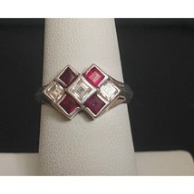 925 Sterling Silver Pink Topaz &amp; Clear Cz Checkerboard Design Ring Size 7 Sky - $36.04