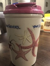 Vintage Long John Silver&#39;s 22 oz Insulated Hot Cold Cup w Lid Thermos Sea Horses - £11.60 GBP