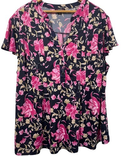 Cocomo Woman Pullover Stretch Floral Top Blouse 3X Swingy Pleated Flutte... - £17.86 GBP