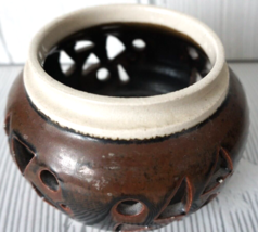 Vintage Handmade Mexican Art Pottery Candle Holder Open Cutout Potpourri Bowl - £23.68 GBP