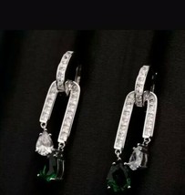 7Ct Pear Cut Green Emerald Diamond Cocktail Drop Earrings 14ct White Gold Over - £122.49 GBP