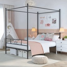 Full size Four Poster French Country Metal Canopy Bed in Black Finish - $6,165.71 MXN