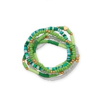 6PCs Unique Green Glass &amp; Rubber Bead Gold Tone Heart Bead Stretch Bracelet - £32.19 GBP