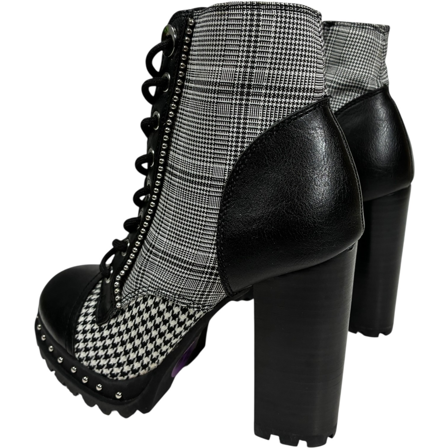 Aldo Marille Womens 6.5 Black & White Plaid/Checker Studded Heeled Ankle Boots Item image 8