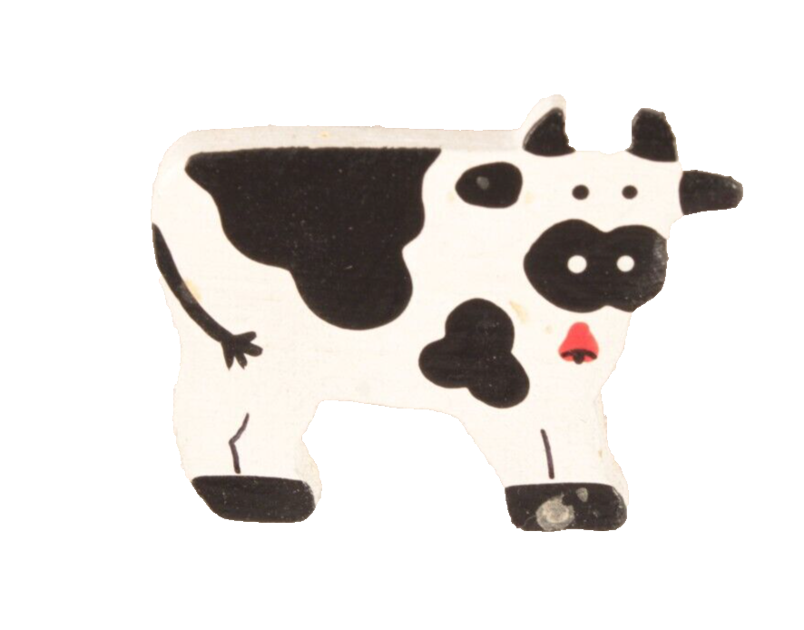 Wood Spotted Cow Brooch Pin Cute 1.5 inches Long - $2.99
