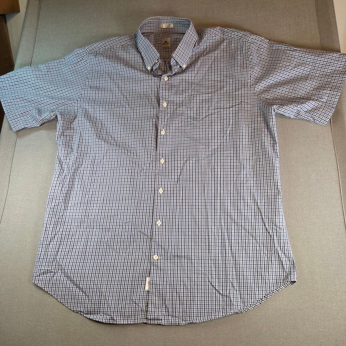 Peter Millar XL Button Up Shirt Cotton Blue White Check Short Sleeve - $34.95