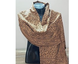 Shawl wrap scarf stole Indian Jamawar reversible Floral Paisley brown bl... - £22.00 GBP