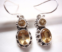 Citrine Dangle Earrings 925 Sterling Silver Dot Accented - £24.88 GBP