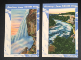 2 Vtg Greetings From Niagara Falls Blue Border Linen Postcards Gorge Cave Winds - $9.49