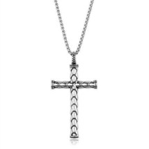 Men&#39;s Simple Jesus Religious Cross Charm Pendant Stainless Steel Necklac... - £38.37 GBP