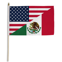 USA/Mexico Flags 12x18in Stick Flag Us & Mexico Combo Flag Wooden Staff - $12.88