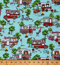 Cotton Campers Retro Vans Travel Camping Trip Fabric Print by the Yard D587.67 - £9.51 GBP
