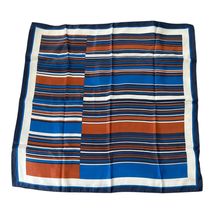 Vintage Intertex Japan Striped Scarf – Blue, Rust &amp; White Geometric Squa... - $19.80