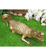 Large 2 Feet Gold Patina Crocodile Baring Jaws and Razor Teeth Garden St... - $1,840.87 MXN