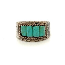 Vtg Sterling Sign Carolyn Pollack Carlisle Old Retired Channel Turquoise Ring 7 - £42.83 GBP