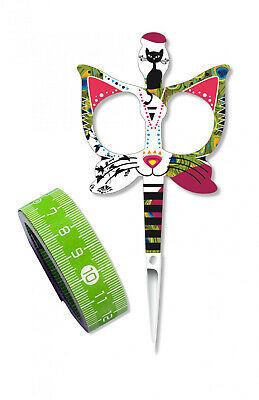 Bohin Cat Design Embroidery Scissors Plus Green Tape Measure - $13.46