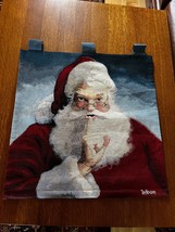 Tom Newsom Signed Large Blue w Red Santa Claus Christmas Holiday Tapestry Banner - £15.46 GBP