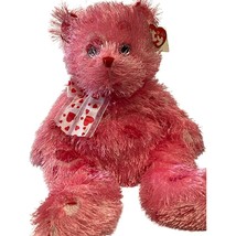 Hugz Large Shaggy Pink Punkies Bear TY Beanies Heart Design Retired Valentines - £18.15 GBP