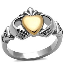 Two Tone Rose Gold Claddagh Ring Stainless Steel TK316 - £11.71 GBP