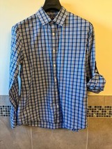 Michael Kors 100% Cotton Blue Plaid Convertible Sleeve Button Down Shirt... - $64.35