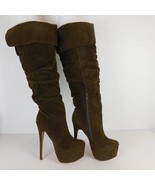 Women Brown Suede Over Knee Platform Boots 6.5&quot; Stiletto Heels Ankle Zip... - £43.31 GBP