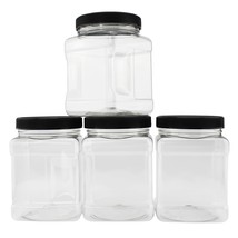 32Oz Square Plastic Jars (4-Pack, Quart); Clear Rectangular 4-Cup Canisters W/Bl - £28.32 GBP